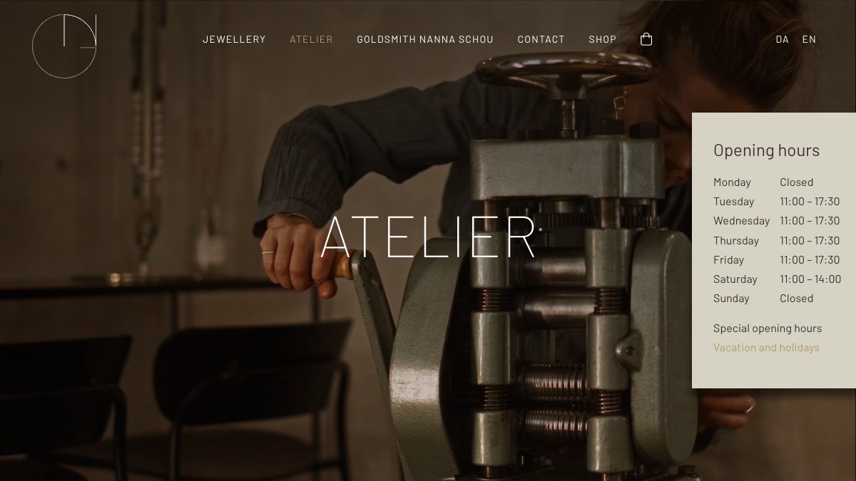 Nanna Schou goldsmith atelier with workshop tools and jewelry